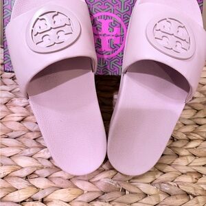 Tory Burch Light Pink Logo Slides